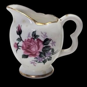 2" Vtg Porcelain Miniture Creamer Pitcher Roses Gold Accents Hand Painted Japan
